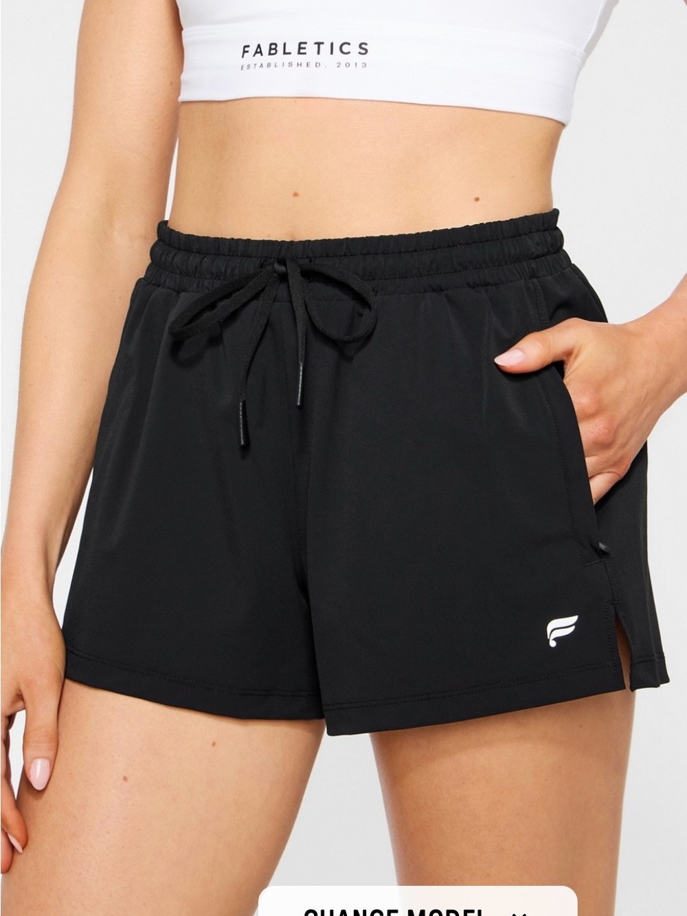 NWT Fabletics Black Drawstring All Day Short, Size Medium